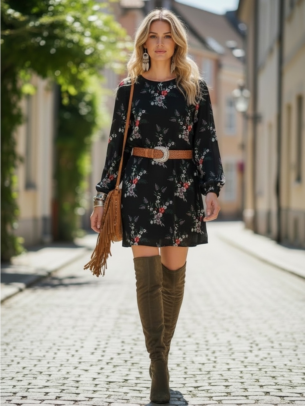 H&M Floral Long Sleeve Column Casual Lightweight Mini Dress